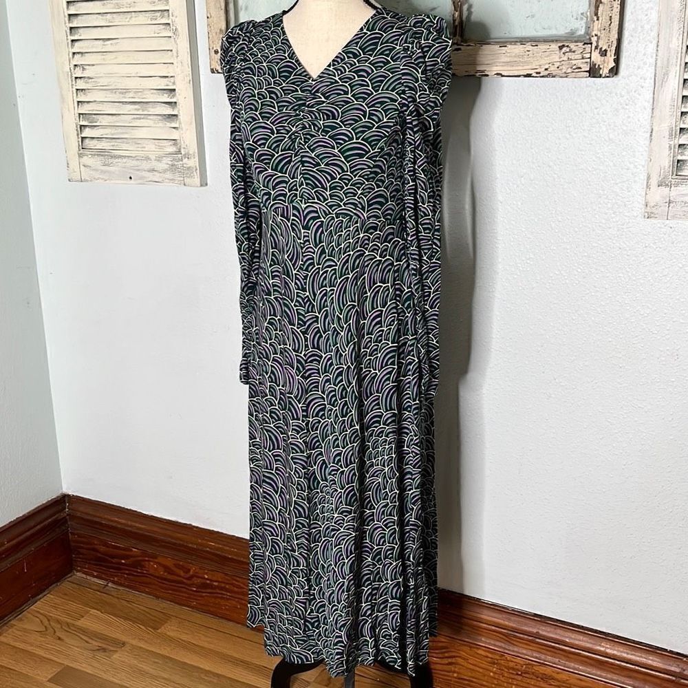 Kate Spade New York Womens Maxi Dress Puff Shoulder Long Sleeve Abstract Size 0